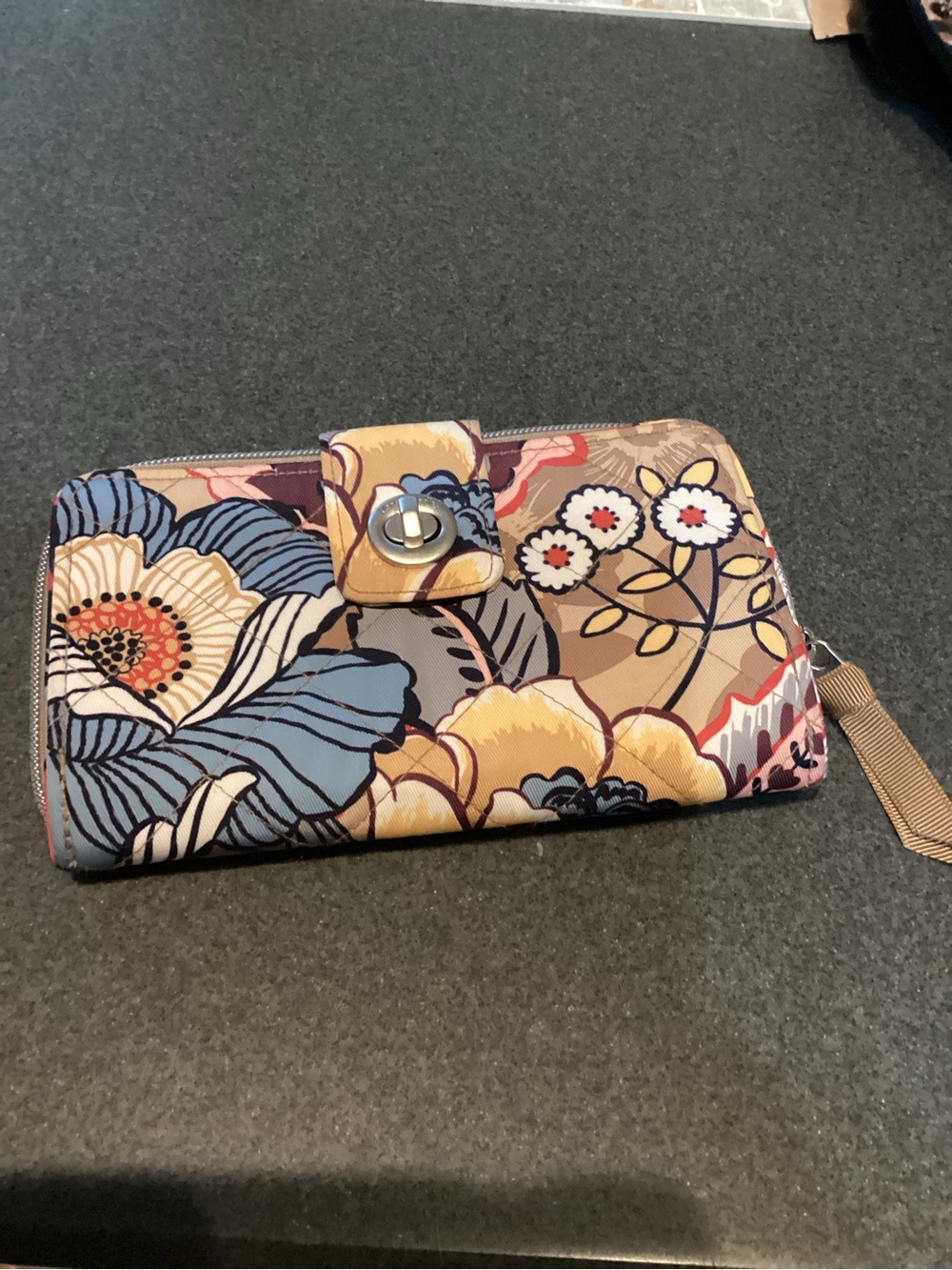 Vera Bradley Floral Zip Wallet in Blue, Beige and Yellow